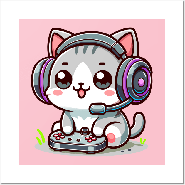 Cute Kitten Palying Game Console Wall Art by Arief Uchiha